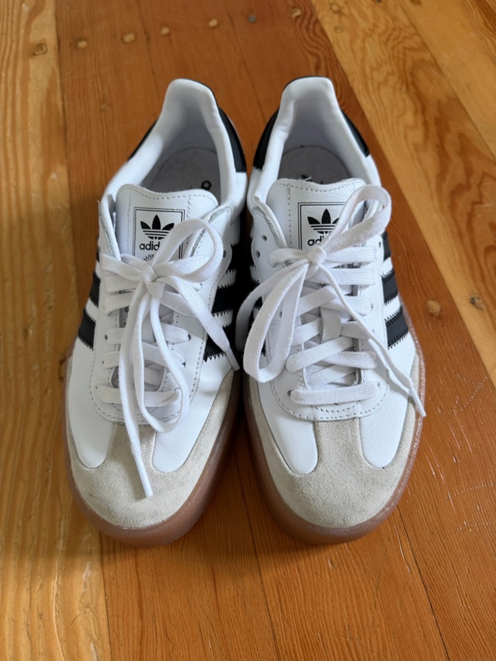 Adidas Sambae White Leather Platform Sneakers 7 - Picture 3 of 6